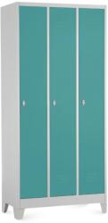 Rauman Fém szekrény - 3 rekeszes, 90 x 50 x 190 cm, fix lábakkal, lakathoz zár, zöld - ral 6033