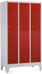 Rauman Fém szekrény - 3 rekeszes, 90 x 50 x 161, 5 cm, helyreigazítással, hengerzár, piros - ral 3000