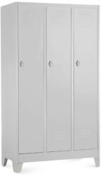 Rauman Fém szekrény - 3 rekeszes, 90 x 50 x 160 cm, fix lábakkal, lakathoz zár, világos szürke - ral 7035