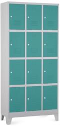Rauman Fém szekrény - 12 doboz, 90 x 40 x 195 cm, fix lábakkal, hengerzár, zöld - ral 6033