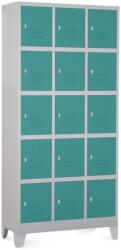 Rauman Fém szekrény - 15 doboz, 90 x 40 x 195 cm, fix lábakkal, lakathoz zár, zöld - ral 6033
