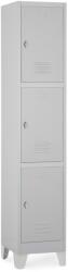 Rauman Fém szekrény - 3 doboz, 38 x 45 x 195 cm, fix lábakkal, lakathoz zár, világos szürke - ral 7035
