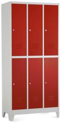 Rauman Fém szekrény - 6 doboz, 90 x 45 x 195 cm, fix lábakkal, hengerzár, piros - ral 3000