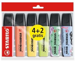 STABILO Szövegkiemelő készlet, 2-5 mm, STABILO "Boss Original", 4+2 különböző pasztell szín (BE15/706-60082) - mystock
