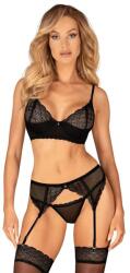Obsessive Chemeris tanga, melltartó és harisnyatartó öv, fekete, XL/XXL