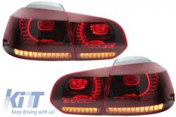 KITT Hátsó lámpák FULL LED Volkswagen Golf 6 VI (2008-up) R20 Design dinamikus sorozatos kanyarodó lámpa cseresznye piros (TLVWG6R20RCFW)