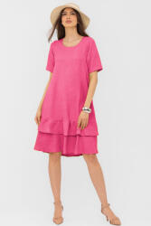 Pierino Rochie fucsia A line midi, cu doua volane poale, din in mercerizat si vascoza S/M