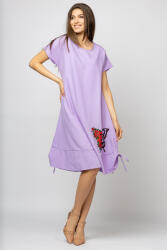 Pierino Rochie A line din in mercerizat si vascoza, lila, cu sireturi laterale si imprimeu fluture cu flori S/M