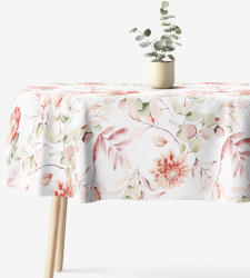 Goldea față de masă 100% bumbac deluxe - flori acuarelă - ovală 140 x 220 cm
