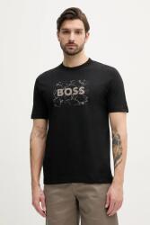 BOSS Orange pamut póló fekete, férfi, nyomott mintás, 50539186 - fekete M