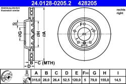 ATE Disc frana compus BMW Z3 E36, Seria 3 E36 ATE 24.0128-0205.2 (24.0128-0205.2)