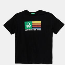 Benetton gyerek pamut póló fekete, nyomott mintás, 3I1XC10N3 - fekete 160