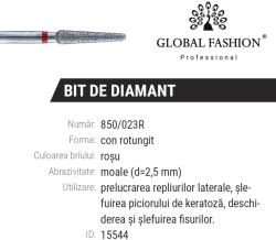 Global Fashion Bit diamant cuticule Conic rotunjit 850/014R Rosu
