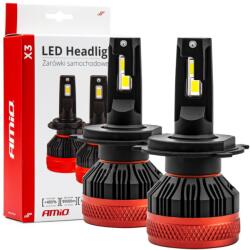 AMiO Set Becuri LED Seria X3 H4 H19, 12V, 9900lm, 6500K Alb Rece, CANBUS (02979)