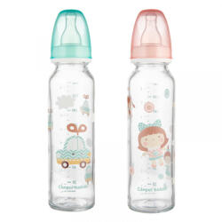 Canpol babies Стъклено шише с антиколик биберон Canpol - Розово, 240 ml (42/201C)