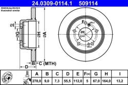 ATE Disc frana spate PowerDisc Mercedes Clasa C W203 ATE 24.0309-0114.1 (24.0309-0114.1)