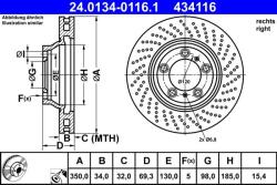 ATE Disc frana perforat Porsche 911 ATE 24.0134-0116.1 (24.0134-0116.1)