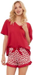 Italian Fashion pijama damă EVORA mânecă scurtă, pantaloni scurți, roșu închis/imprimeu: M (AAF-KPZ-EVOR-KKCD M)