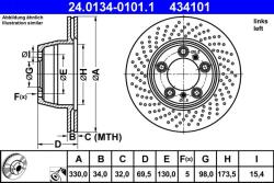 ATE Disc frana perforat Porsche 911, 911 Speedster ATE 24.0134-0101.1 (24.0134-0101.1)