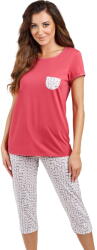 Italian Fashion pijama damă ABELLA BIS mânecă scurtă, pantaloni 3/4, zmeură/imprimeu: L (AAF-KPZ-ABEL-K3MD L)