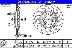 ATE Disc frana compus BMW Seria 3 E46 ATE 24.0128-0207.2 (24.0128-0207.2)