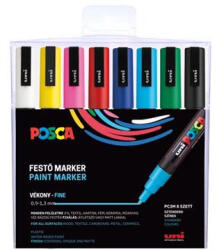 uni Dekormarker készlet, 0, 9-1, 3 mm, UNI "Posca PC-3M", 8 különböző szín (COTUPC3M8DB)