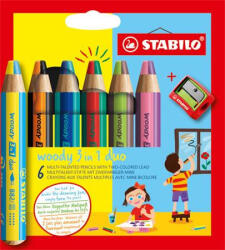 STABILO Színes ceruza készlet, STABILO "Woody 3 in 1 duo", 6 dupla vegyes szín (8826-2) - kreativjatek