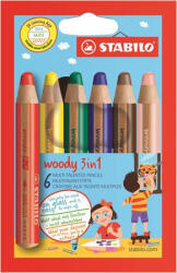 STABILO Színes ceruza készlet, kerek, vastag, STABILO "Woody 3 in 1", 6 különböző szín (8806) - kreativjatek