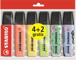 STABILO Szövegkiemelő készlet, 2-5 mm, STABILO "Boss Original", 4+2 különböző pasztell szín (BE15/706-60082) - kreativjatek