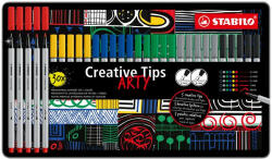 STABILO Tűfilc készlet, fém doboz, STABILO "Creative Tips ARTY", 6 különböző szín, 5 különböző vastagság (89/30-6-1-20)