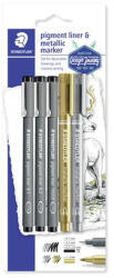 STAEDTLER Tusfilc és dekormarker készlet, 5 db, STAEDTLER, "Pigment Liner 308 (308 SBK3P3)