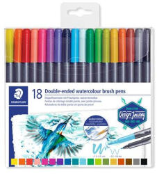 STAEDTLER Ecsetirón készlet, 0, 5-0, 8/1, 0-6, 0 mm, kétvégű, STAEDTLER "3001", 18 szín (3001 TB18) - kreativjatek