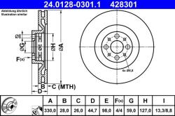 ATE Disc frana fata Lancia Delta III ATE 24.0128-0301.1 (24.0128-0301.1)