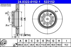 ATE Disc frana PowerDisc Audi A4 B5/B6, Seat Exeo ATE 24.0322-0152.1 (24.0322-0152.1)