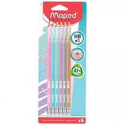 Maped : Csillogó háromszög alakú grafitceruza radírral, HB - 6 db (IMA851803) (IMA851803)