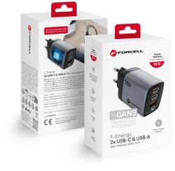 Forcell F-Energy Gan Hálózati töltő C típusú kijelzővel Usb A (5903396299070) (5903396299070)