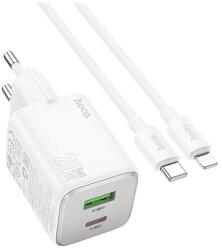 hoco. N41_LIGHTNING_W 20W USB/Type-C fehér hálózati töltő + Lightning kábel (N41_LIGHTNING_W)