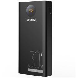 ROMOSS külső akkumulátor, 30000mAh, 2xUSB, 1xUSB-C, 1xMicroUSB, kijelző, fekete