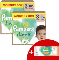 Pampers Harmonie 2 havi Pelenkacsomag 6-10kg Midi 3 (372db) + Ajándék Törlőkendő