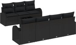 vidaXL Градински Софа Комплект 8 бр. 7-Брой места Черно полиратан (3354622)