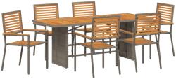 vidaXL Комплект за хранене в градината 7 бр. Сив и кафяв полиратан (3365451)