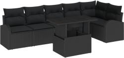 vidaXL Градински Софа Комплект 7 бр. 6-Брой места Черно Полиратан (3357396)