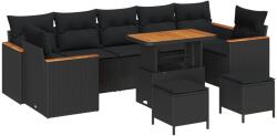 vidaXL Градински Софа Комплект 10 бр. 7-Брой места Черно Полиратан (3364979)