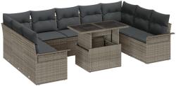 vidaXL Градински Софа Комплект 10 бр. Сив Полипропилен Ратан (3357082)