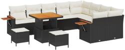 vidaXL Градински Софа Комплект 13 бр. 9-Брой места Черен и кремав (3365160)