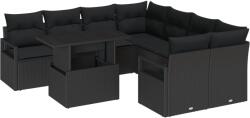 vidaXL Градински Софа Комплект 9 бр. 8-Брой места Черно полиратан (3348799)
