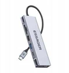 Essager Dokkoló állomás, Essager, EHB08-QK0G-Z, Hdmi, 2xUSB-A, Sd card, Tf card (sz (EHB08-QK0G-Z)