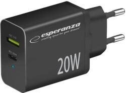 Esperanza Quich Power Charger 20W USB-C PD 20W / USB-A QC 3.0 18W Black EZC105K (EZC105K)