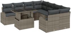 vidaXL Градински Софа Комплект 9 бр. Сив Полипропилен Ратан (3357352)