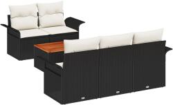 vidaXL Градински Софа Комплект 6 бр. 5-Брой места Черен и кремав (3355933)